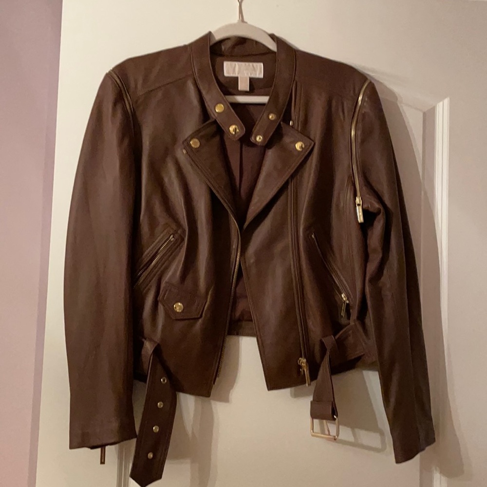 Michael Kors leather jacket. Brown. Size Large